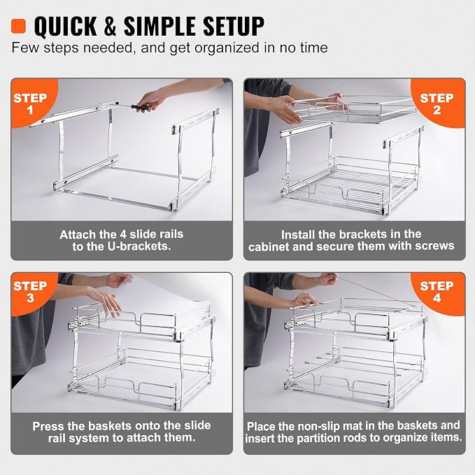 VEVOR 2 Tier 17"Wx21.2"Dx15.2"H Pull Out Cabinet Organizer, Heavy Duty Slide - Image 5