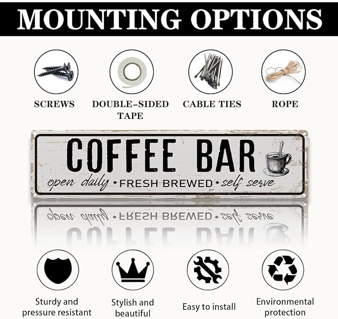 Coffee Bar Open Daily Sign, Retro Metal Tin Sign, Rustic Farmhouse Wall Decor - Image 3