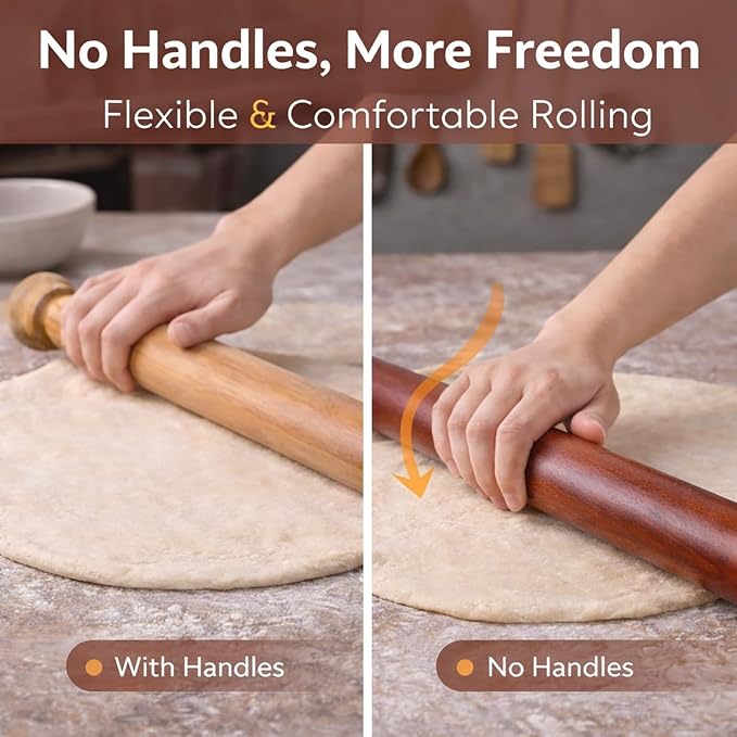 16.5 Inch French Rolling Pin, Wooden Dough Roller - Image 6