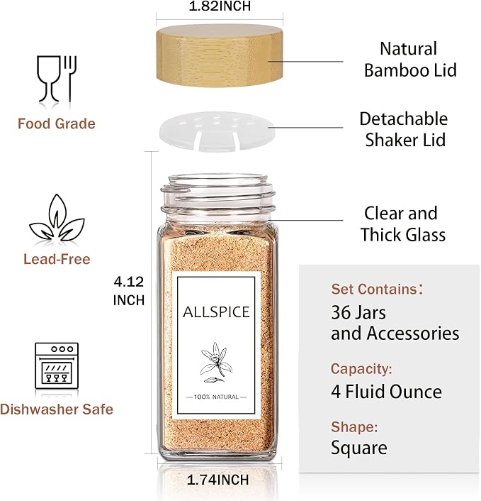 Aliggbent Spice Jars with Lable, Spice Containers Bottles, Glass Seasoning Jars - Image 2
