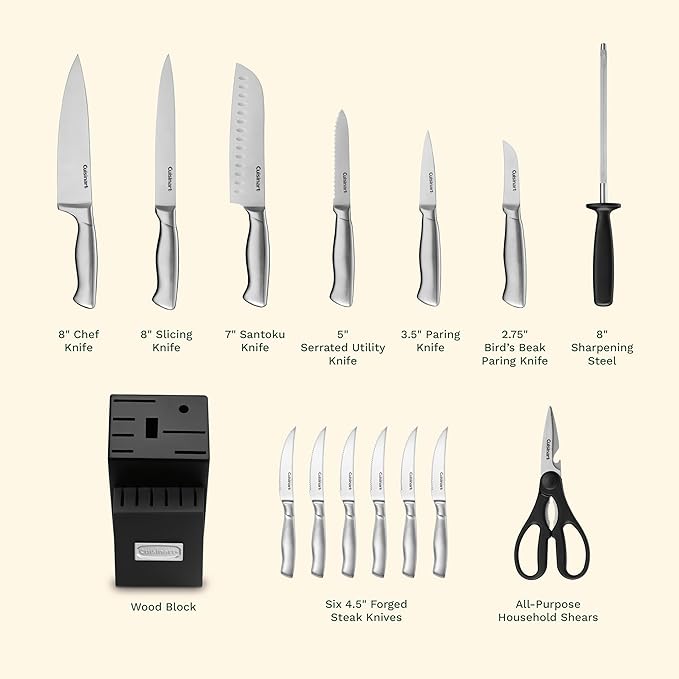 Cuisinart Stainless Steel Hollow Handle 15-Piece Cutlery Block Set, Kitchen - Image 4