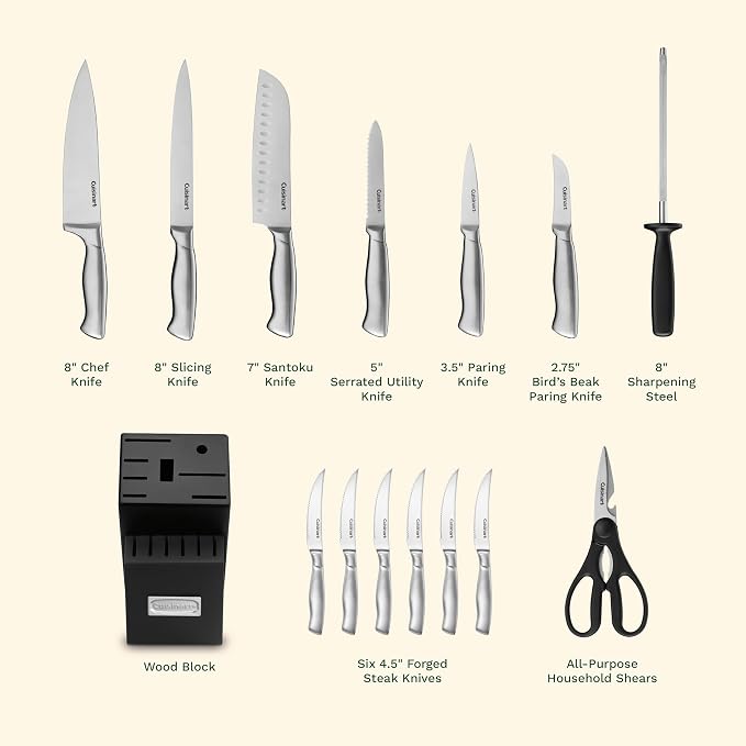 Cuisinart Stainless Steel Hollow Handle 15-Piece Cutlery Block Set, Kitchen - Image 4