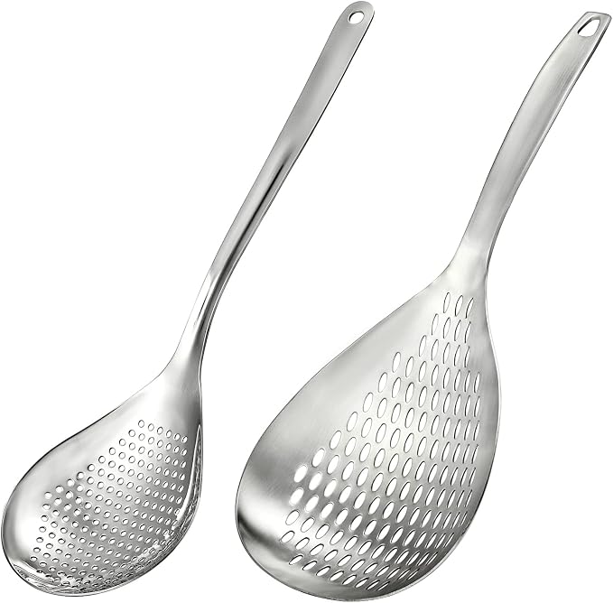 2 Pack Skimmer Slotted Spoon, 13.6 Inch Large Stainless Steel Skimmer Ladle by Suwimut