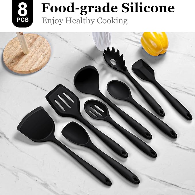 LIANYU 8Pcs Cooking Utensils Set, Heat Resistant Kitchen Utensils, Silicone - Image 3