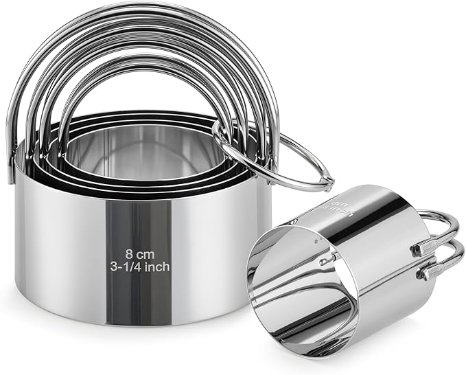 Biscuit Cutter Set with Handle, 5 Piece Stainless Steel Round Cookie Cutter Tool by Vosturdy