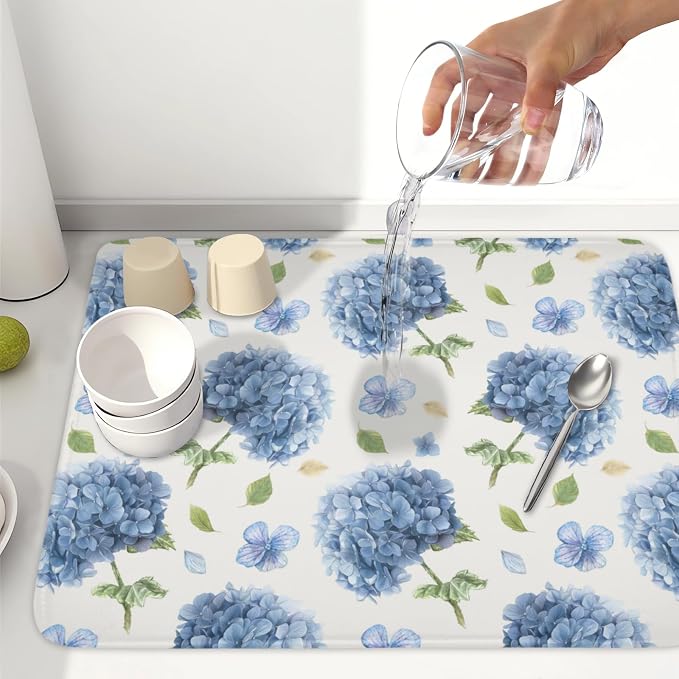 Spring Summer Hydrangea Dish Drying Mat - Image 6