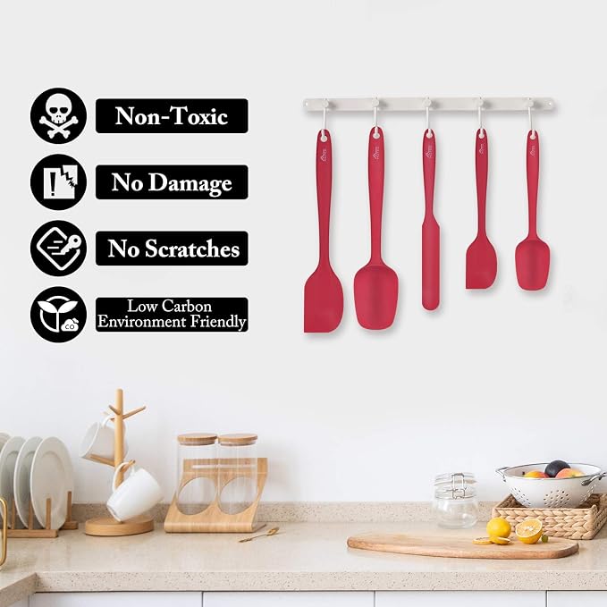 HOTEC Heat Resistant 600℉ BPA-Free Silicone Rubber Spatula Set, Kithchen - Image 5