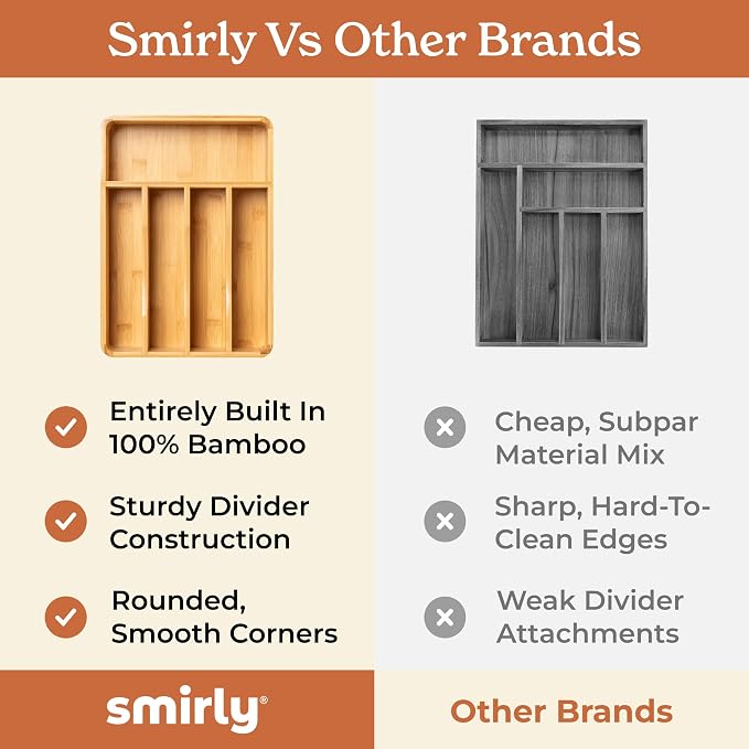 SMIRLY Silverware Drawer Organizer – Bamboo Kitchen Drawer Organizer, - Image 7