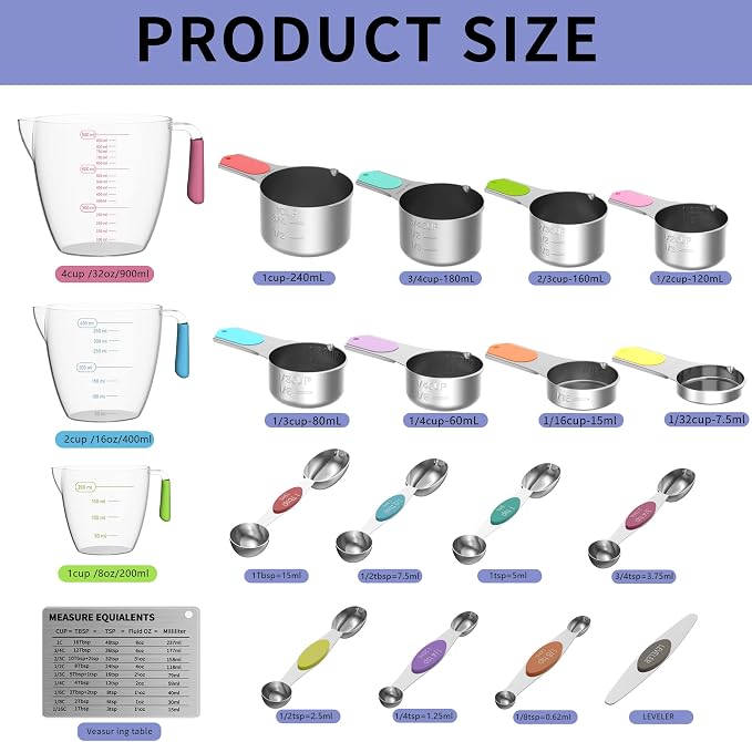 Magnetic Measuring Cups and Spoons Set, 5 Stainless Steel Measuring Cups - Image 2