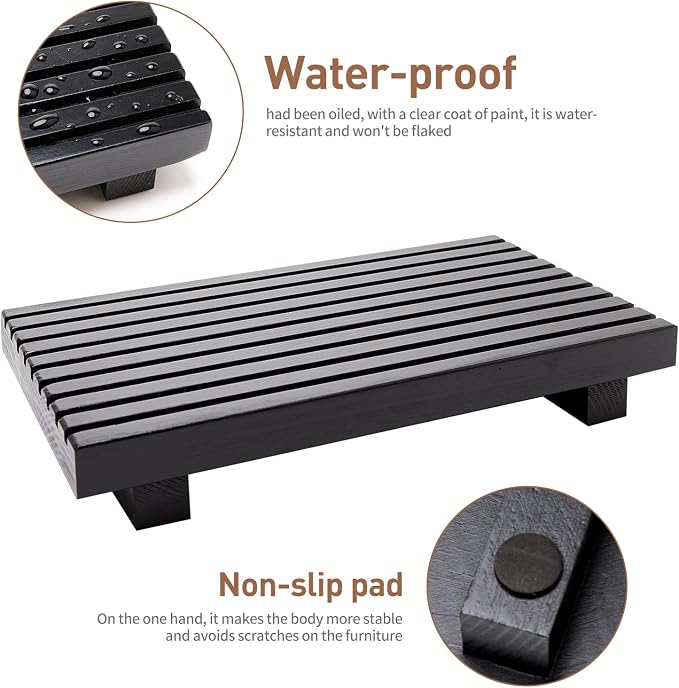 Renawe Black Bathroom Counter Organizer Wooden Display Pedesta Stand Kitchen - Image 4