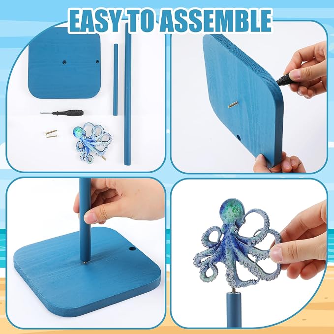 Leinuosen Octopus Paper Towel Holder Beach Octopus Wooden Paper Towel Holder - Image 3