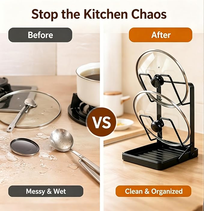 Pot Lids Organizer Rack for Cabinet and Countertop, 304 Stainless Steel Kitchen - Image 4