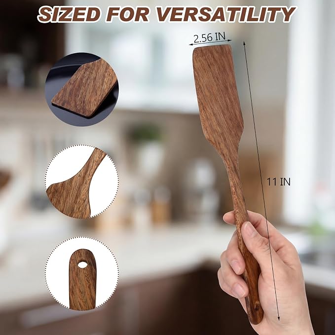 Sieral 20 Pcs Wooden Spatulas Bulk, 11 Inches Natural Acacia Wooden Spatulas - Image 3