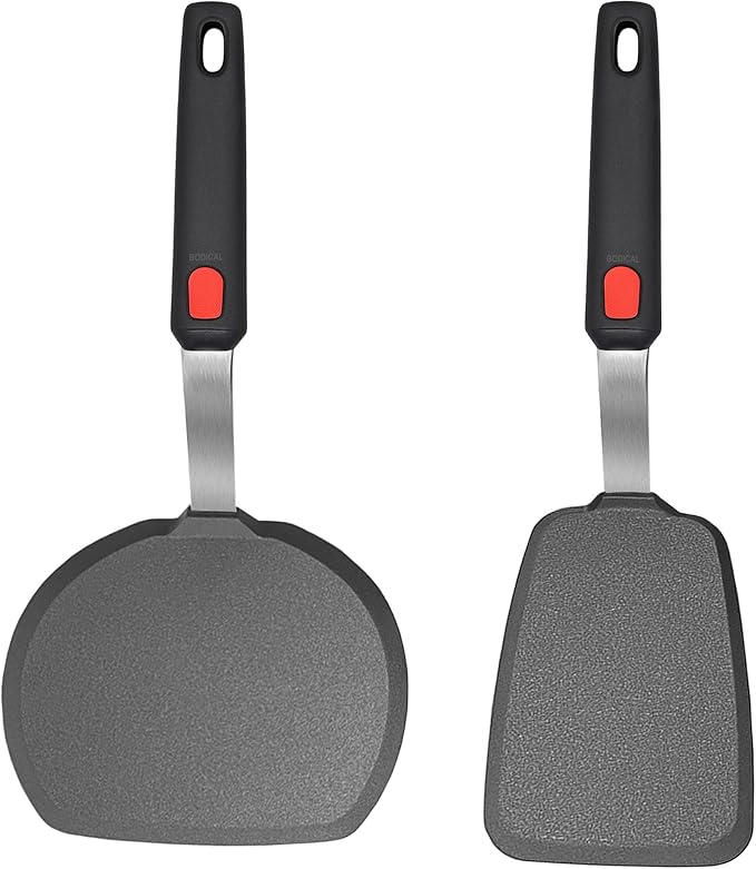 Silicone Pancake Spatula Turner Set of 2, 600°F Heat Resistant Cooking Spatulas by BodiCal