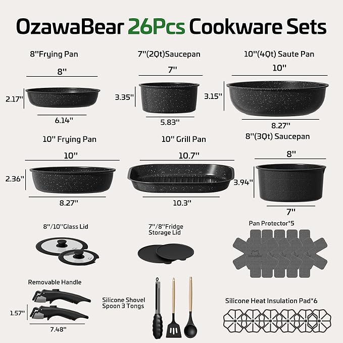 26 Pcs Pots and Pans Set Non Stick, Ceramic Cookware Set Non Toxic - Image 2