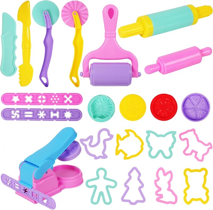 Dough Tools Set for Kids – 22 PCS Macaron Color Dough Play Tools by OunNana
