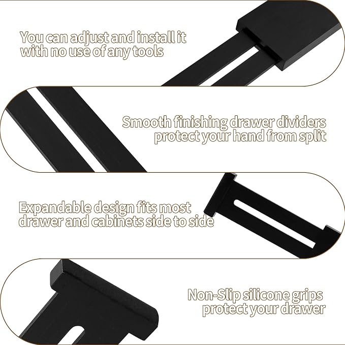 Utoplike 4 pcs Bamboo Kitchen Drawer Dividers Large, Adjustable Black Drawer - Image 6
