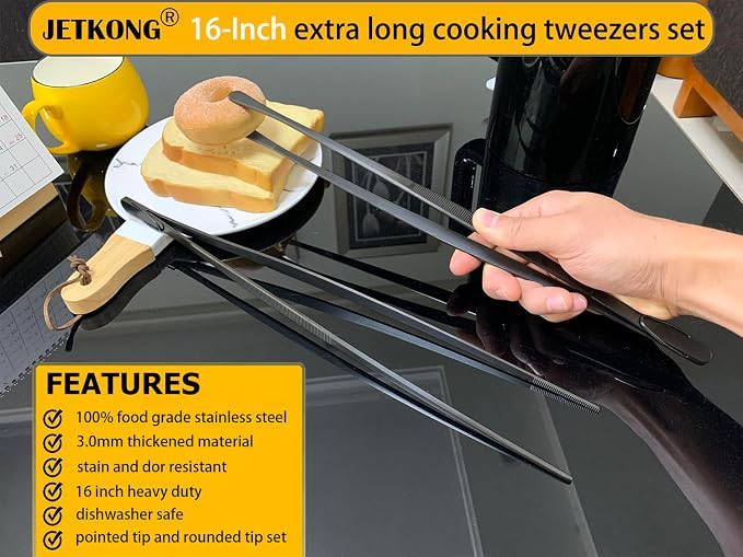 JETKONG 2 Pcs 16-Inch Heavy Duty Plating Tongs, Extra-Long Kitchen Fine Tongs - Image 3