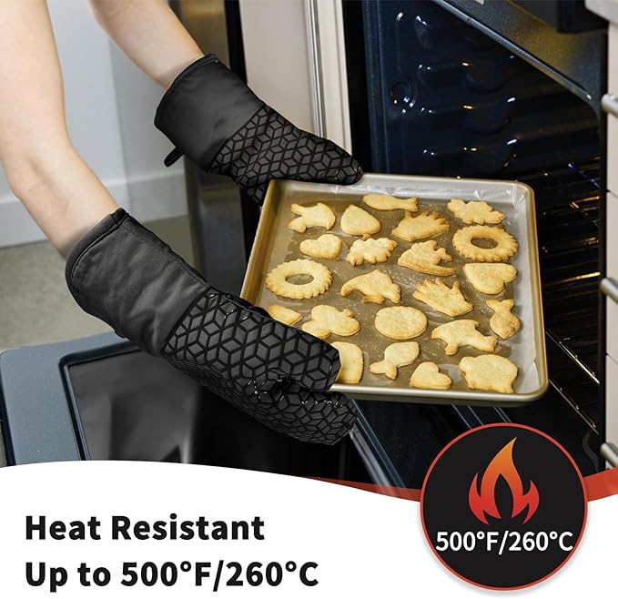 Oven Mitts and Pot Holders, 500 ℉ Heat Resistant Oven Mitts Sets, Silicone Oven - Image 2