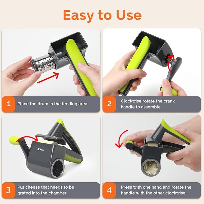 UHIYEE Patented Rotary Parmesan Cheese Grater, Hand Crank Cheese Shredder - Image 6