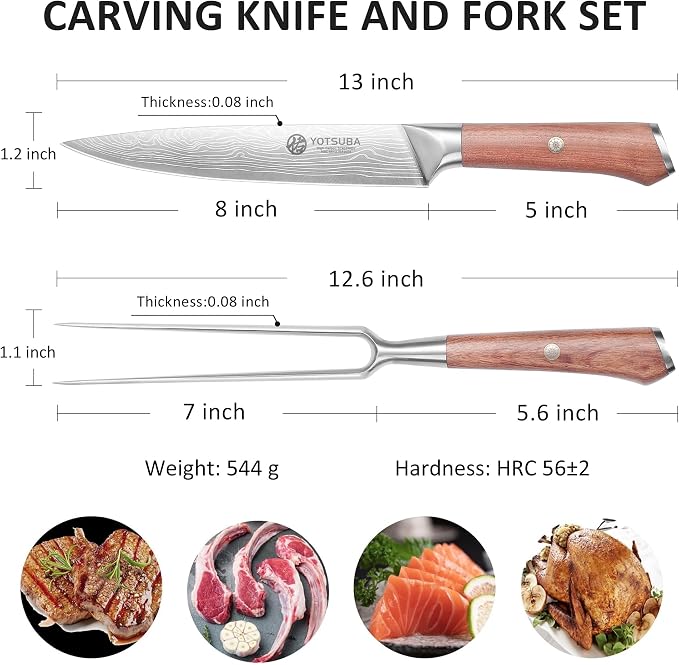 YOTSUBA Japanese Carving Knife and Fork Set, Razor-Sharp German Stainless Steel - Image 2