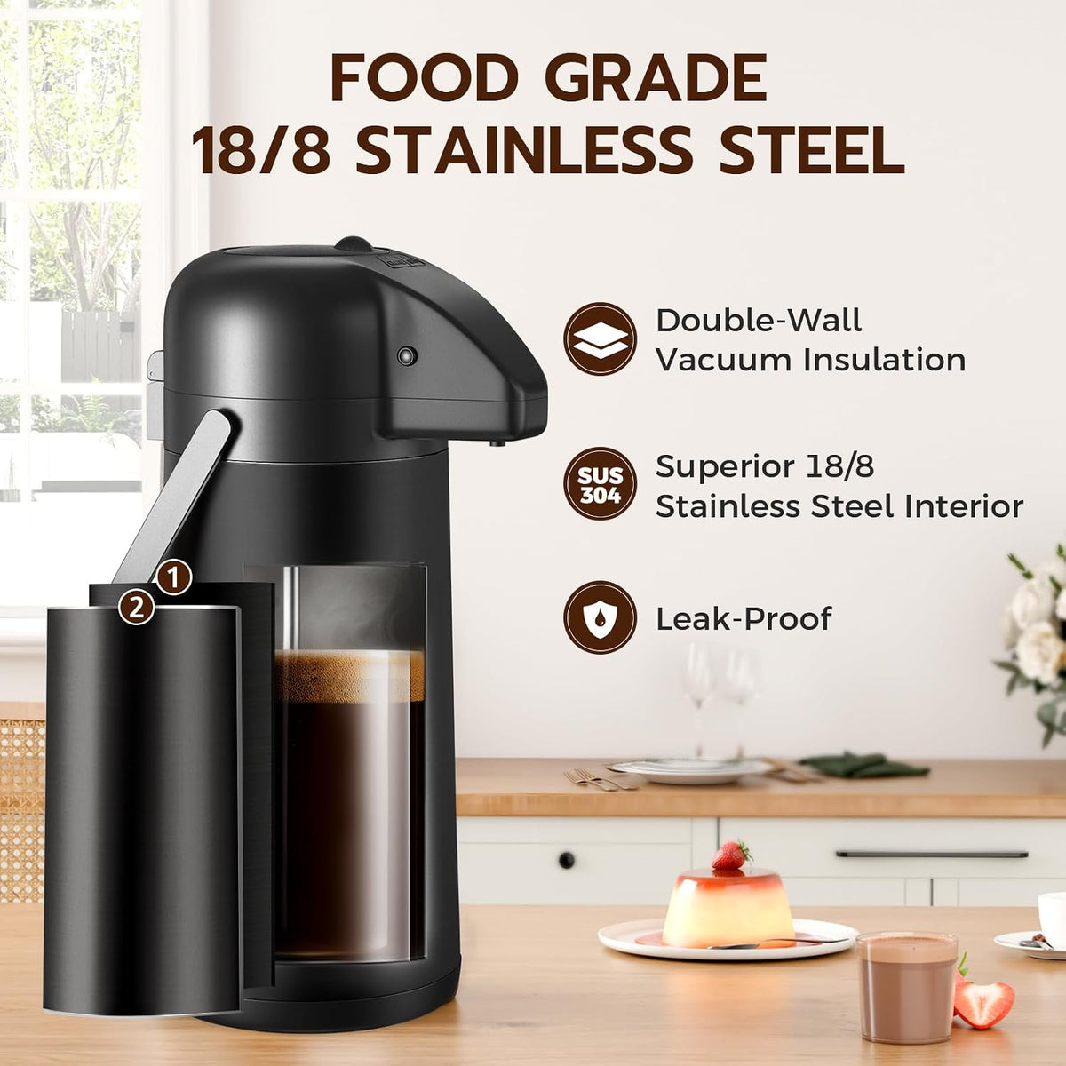 Coffee Carafe for Keeping Hot, 102OZ / 3L Airpot Coffee Dispenser with