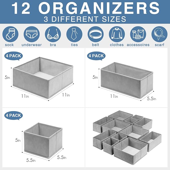 Criusia Drawer Organizer Clothes 12 Pack, Dresser Organizer - Image 3
