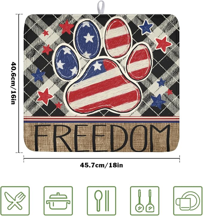 4th of July Dish Drying Mat 18x16 Inch, Patriotic Drying Mat - Image 2