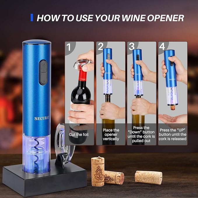Secura Electric Wine Opener, Automatic Electric Wine Bottle Corkscrew Opener - Image 3