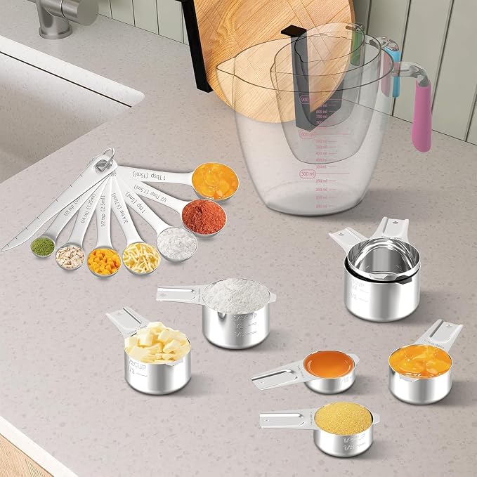 Stainless Steel Measuring Cups and Spoons Set, 6 Stainless Steel Measuring Cups - Image 2