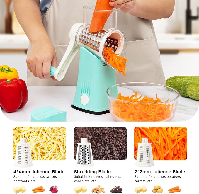 5-in-1 Rotary Cheese Grater Hand Crank, Vegetable Slicer Shredder - Image 4