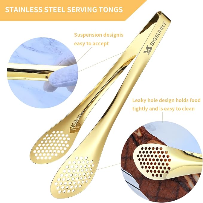 MSY BIGSUNNY Chef Kitchen Tongs Stainless Steel Food Serving Tongs Set of 3 - Image 2