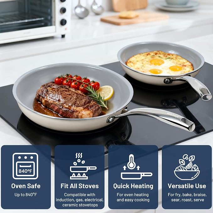 Kikcoin Non Stick Frying Pans, 3 Pack Ceramic Frying Pan - Image 5
