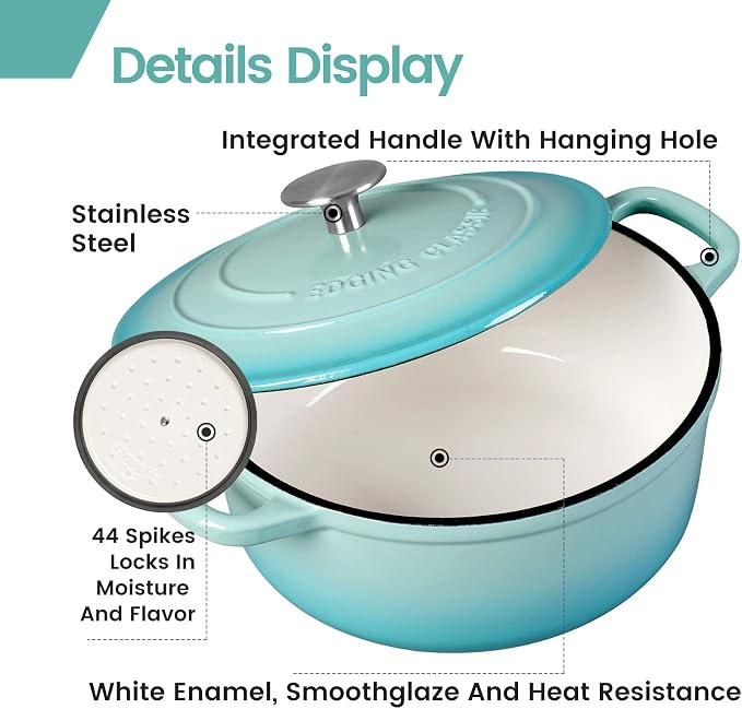 EDGING CASTING Enameled Cast Iron Covered 5.5 Quart Dutch Oven - Image 4