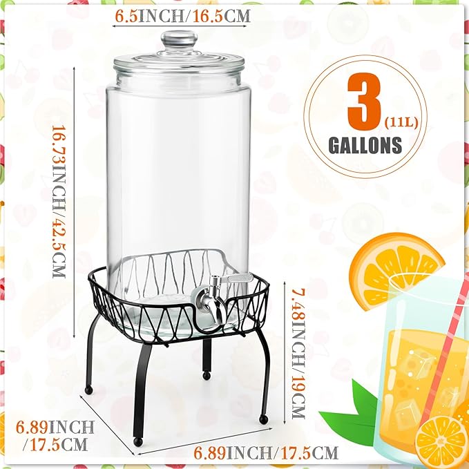 Honeydak 1 Pack 3 Gallon Glass Beverage Dispenser - Image 2