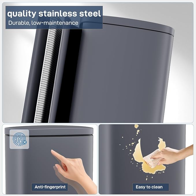 Arlopu 8 Gallon Step Trash Can, Stainless Steel Garbage Bin, Soft-Close Rubbish - Image 3