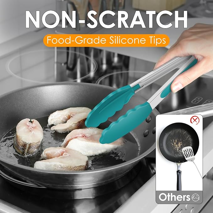 HOTEC Premium Stainless Steel Locking Kitchen Tongs - Image 3