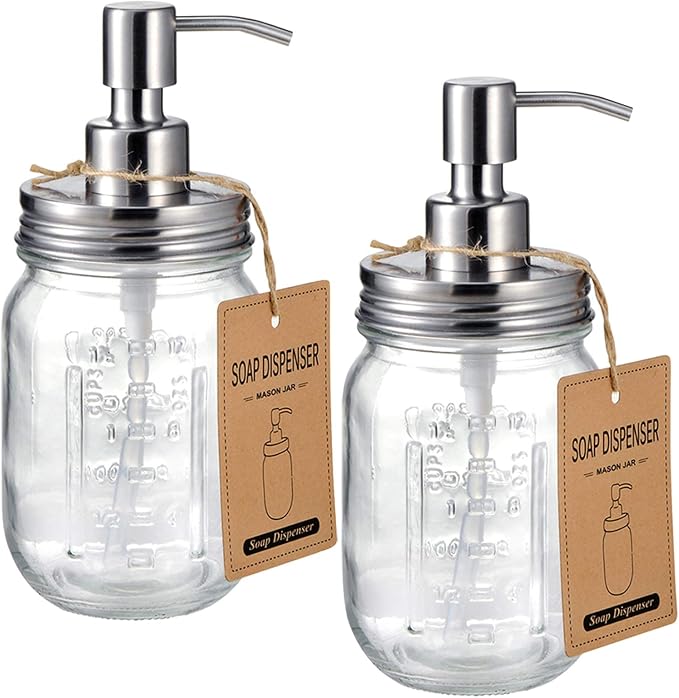 Amolliar Mason Jar Liquid Soap Dispenser, Stainless Steel Mason Jar Lid & Pump by Amolliar