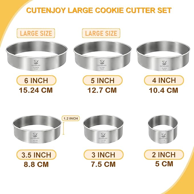 6 PCS Round Cookie Cutters, Stainless Steel Biscuit Cutters - Image 3