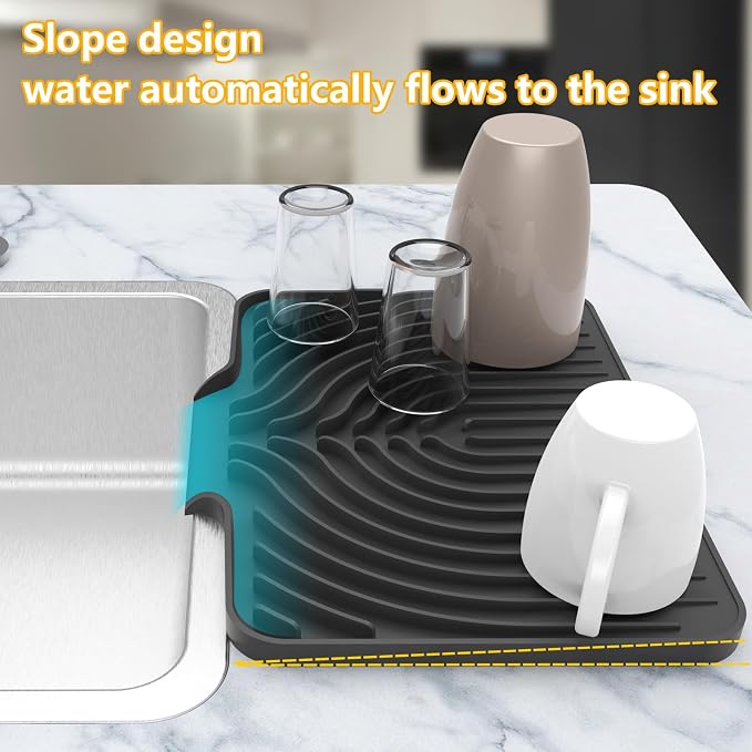 Silicone Drying Mat for Kitchen Counter, Dish Drying Rack Matt - Image 4