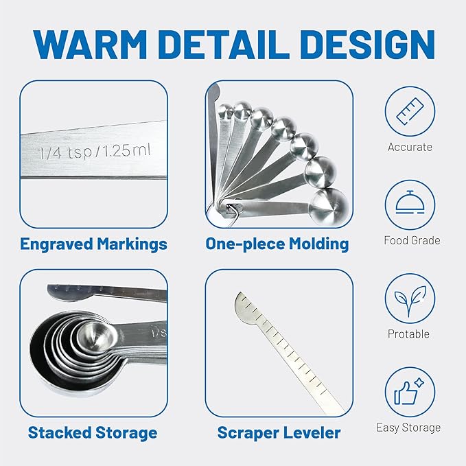8PCS Measuring Spoons, Premium Heavy Duty Stainless Steel Measuring Spoons Cups - Image 4