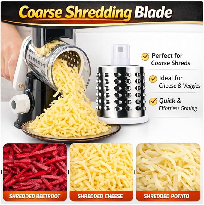 Manual Rotary Cheese Grater for Kitchen, Vegetable Slicer, 3-in-1 Hand Crank - Image 5