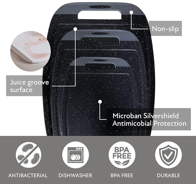 Neoflam Microban Antimicrobial Plastic Cutting Board 3 Sets, BPA Free, Non-Slip - Image 5