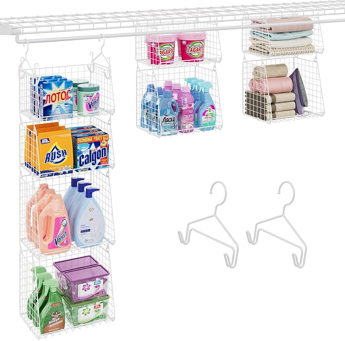 4-Tier Hanging Laundry Room Organizer: Foldable Wire Shelf Basket by Sonyabecca