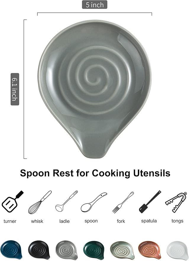 LAUCHUH Spoon Rest for Stove Top, 5 inch Ceramic Spoon Holder for Kitchen - Image 2