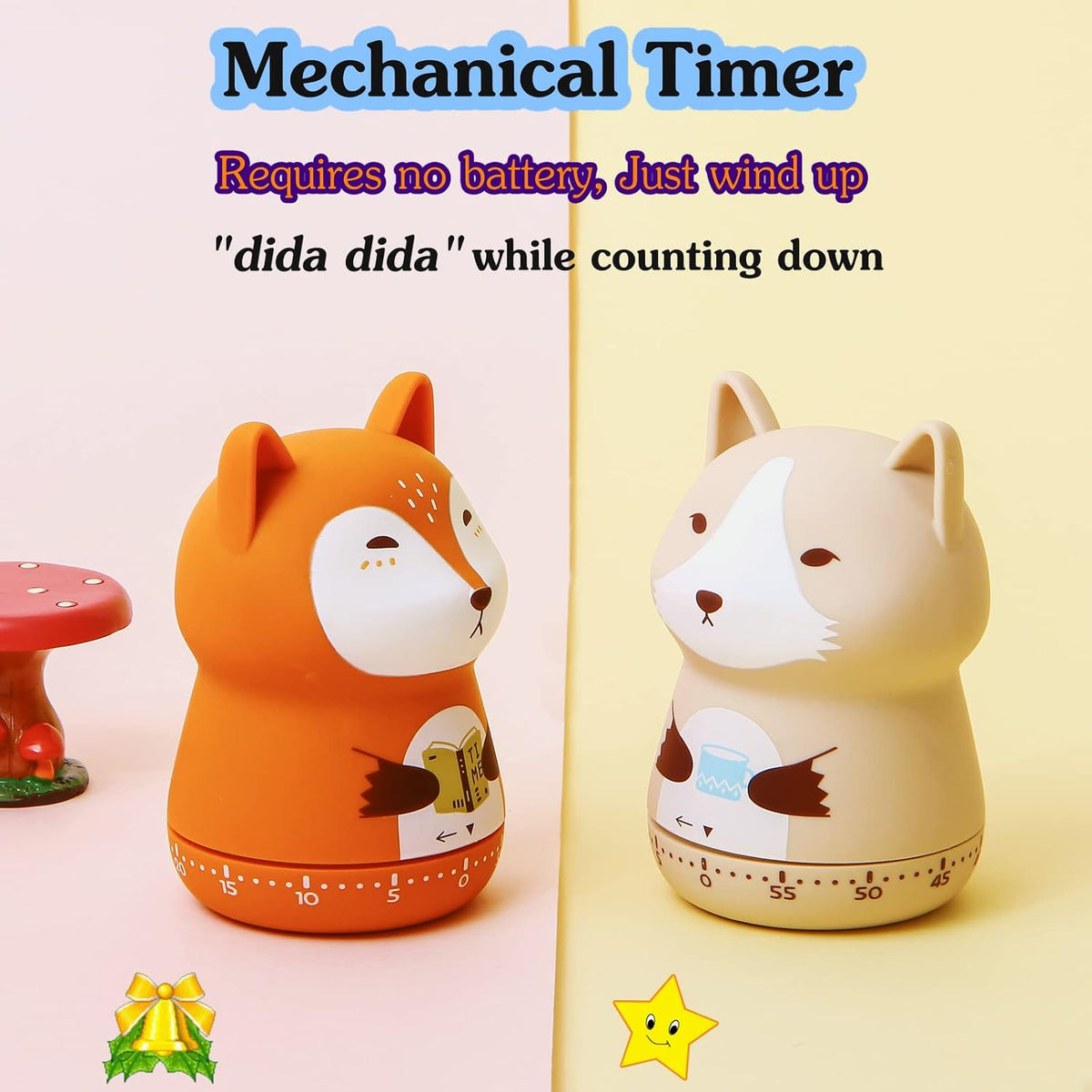 Mechanical Kitchen Timer, Cute Animal Timer for Kids, Wind Up 60