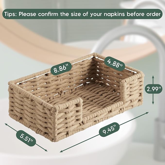 Napkin Holder for Bathroom, Woven Wicker Cotton Rope Guest Towel Holder Tray - Image 2