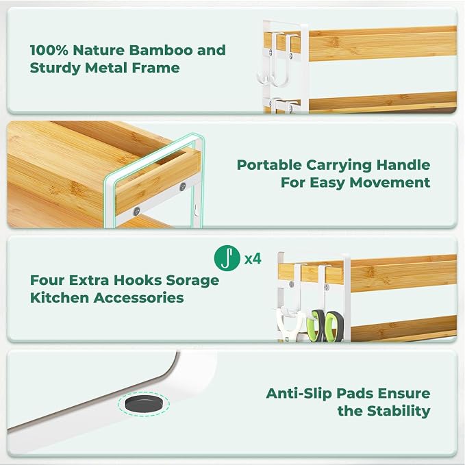 EsLuker.ly Spice Seasoning Rack Organizer Kitchen Countertop, 4 Tier Bamboo - Image 5