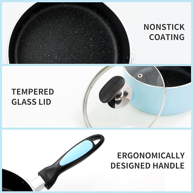 Nonstick Saucepan Set with Lid, Non Stick 1Qt & 2Qt Sauce Pan Set with Glass - Image 5