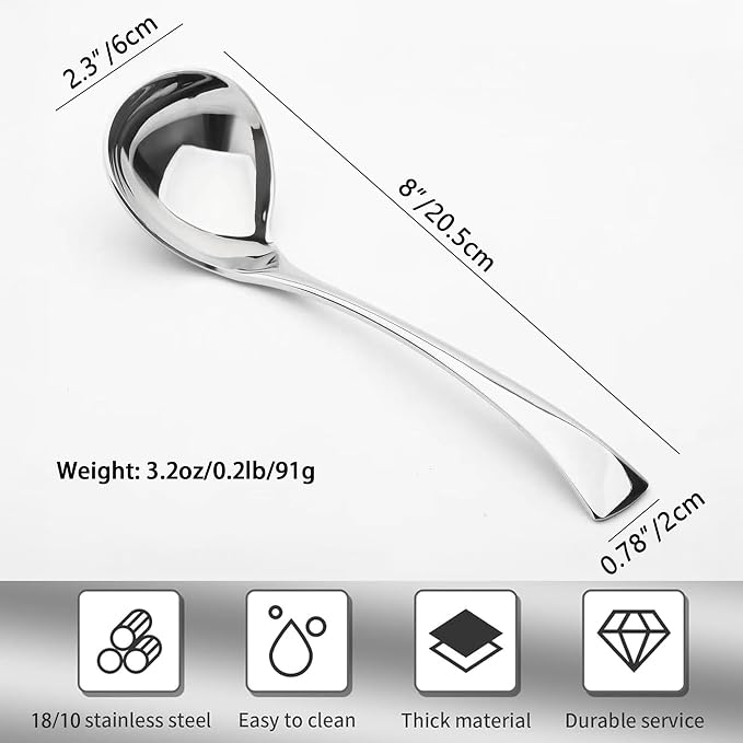 Comicfs 2 Pack Gravy Ladle, 18/10 Stainless Steel Soup Ladle, Small Soup Spoon - Image 3